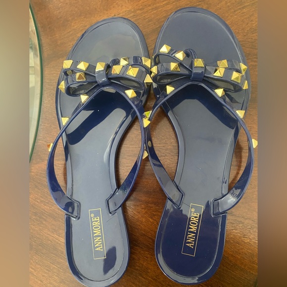 Navy Sandals with Gold Studs - Picture 2 of 5